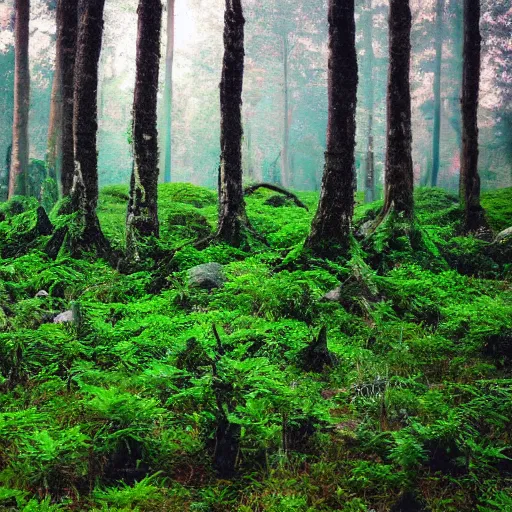 Image similar to Mushroom forest, lush, scenic