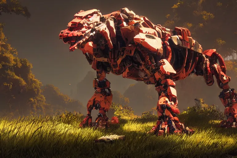 Image similar to shellsnapper machine mecha animal beast robot of horizon forbidden west horizon zero dawn bioluminiscence global illumination ray tracing hdr fanart arstation by sung choi and eric pfeiffer and gabriel garza and casper konefal