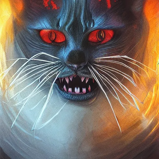 Image similar to infernal hell cat, digital art by John Howe