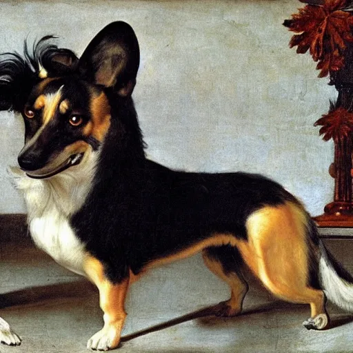 Image similar to A Hellhound corgi, caravaggio