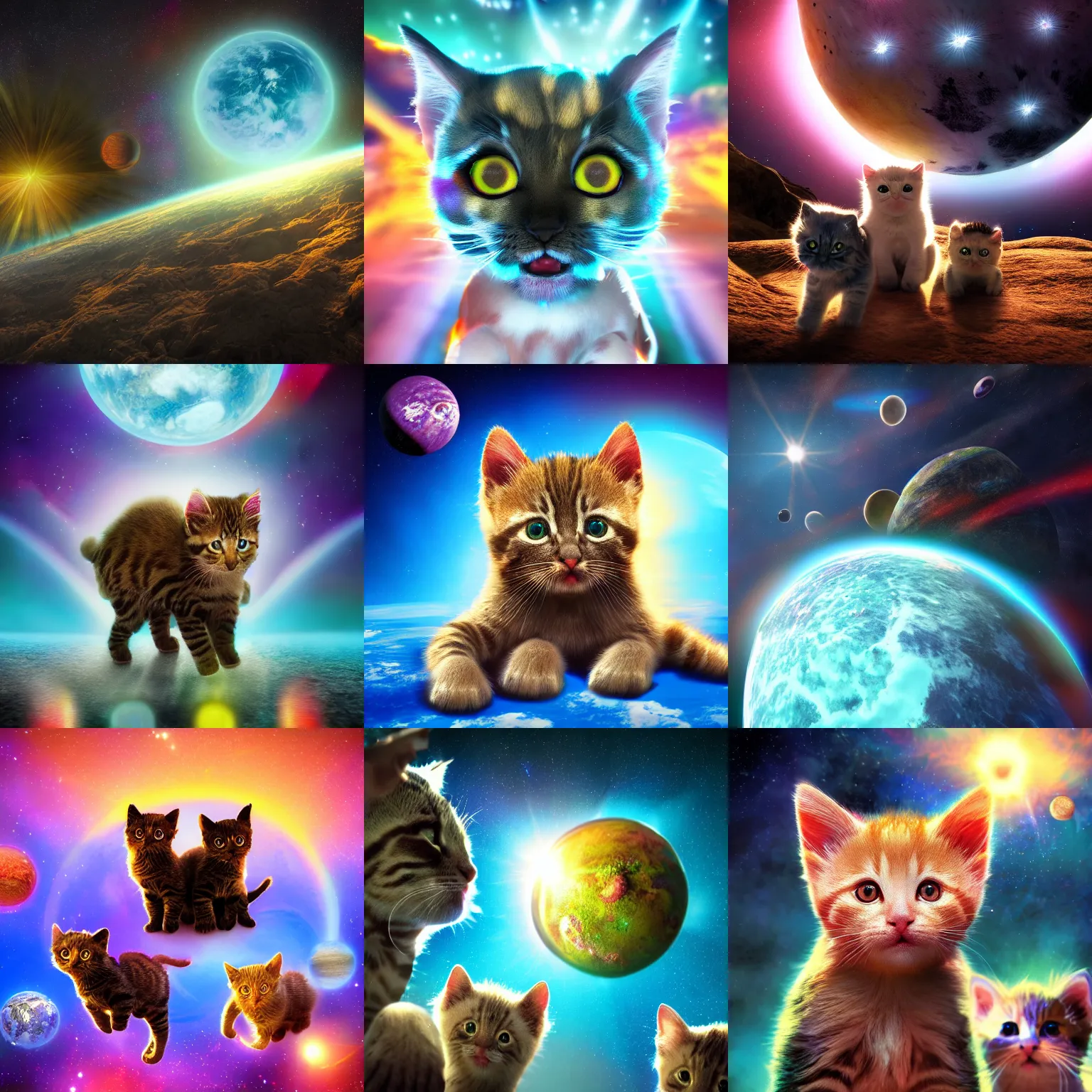 Prompt: planet of million kittens, 8k, masterpiece, high definition, volumetric lighting, vibrant