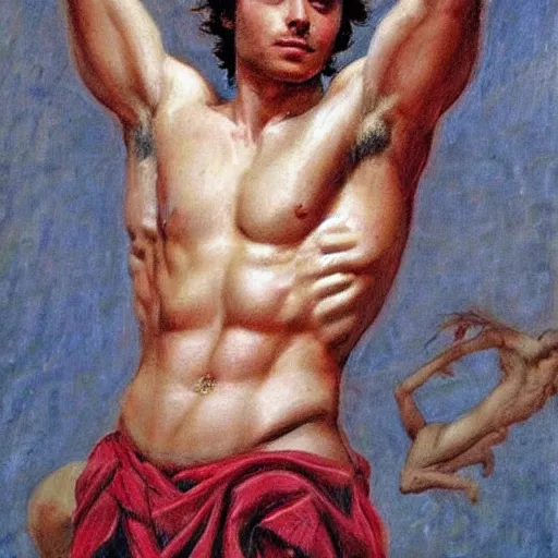 Prompt: Zach efron as a Greek god, anatomy painting