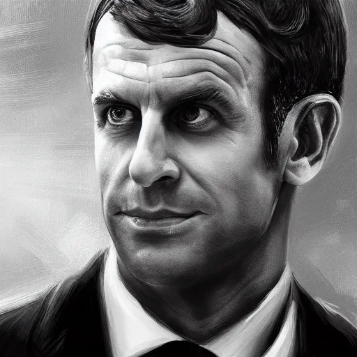 Image similar to digital art portrait of emmanuel macron with robot ears falling in the sun, 4k, sharp focus, Andreas Rocha