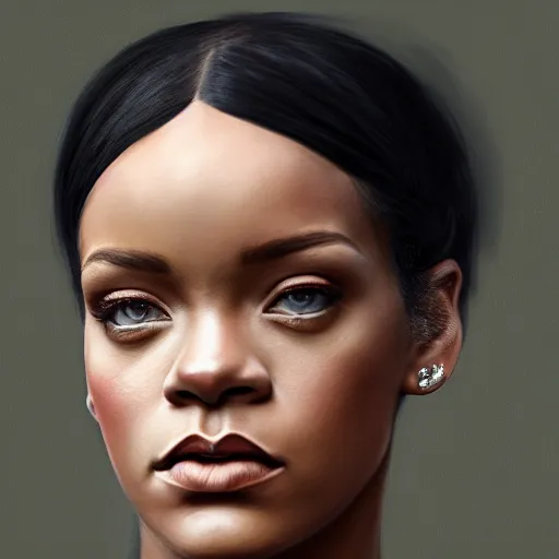 Prompt: cinematic portrait of rihanna, intricate, elegant, by alyssa monks, highly detailed, symmetrical face, fine details, masterpiece, trending on artstation