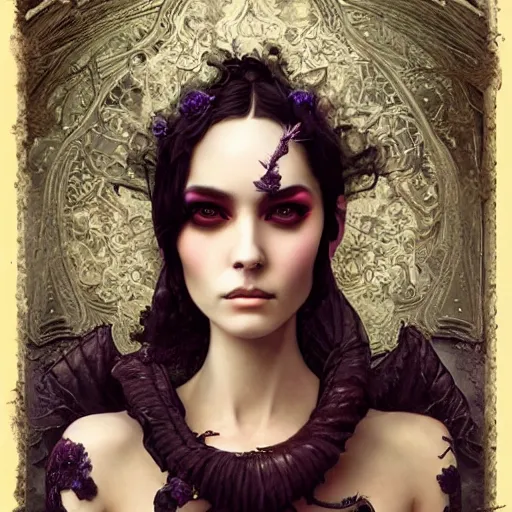 Prompt: photorealistic soft paint of absurdities and curiosities, very beautiful dollpunk female full long dress, ultra deep fog, purple black lustrous thin haircut, symmetry accurate features, focus, very intricate ultrafine details, award winning masterpiece, tom bagshaw ross tran