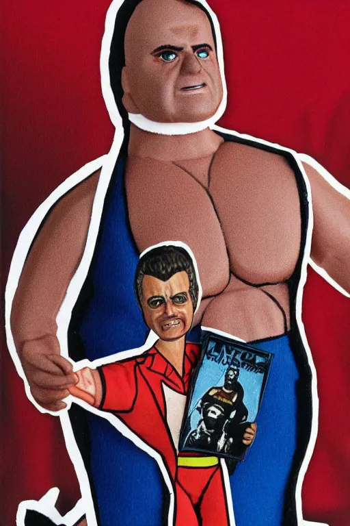 Image similar to detailed illustration, anthony albanese as a 1 9 8 0 s wrestling action figure, prime minister of australia