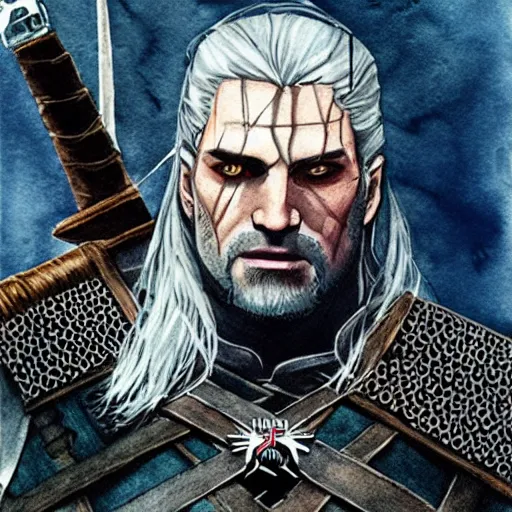Prompt: the witcher, watercolor, by khasis lieb
