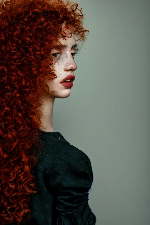 Prompt: a photo portrait of a beautiful red girl with curls and lots of freckles, dramatic light , Rembrandt lighting scheme, photorealistic, photographed by Alessio Albi , sigma art 85 mm, ultra detailed, dark background , high quality, high detail, flickr,500px,8k.
