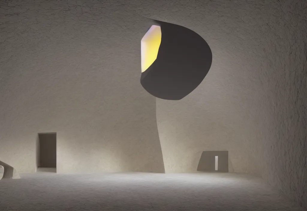 Prompt: A Enchanting house in a museum room, Installation Art, by James Turrell, V-Ray, Bioluminescent lights