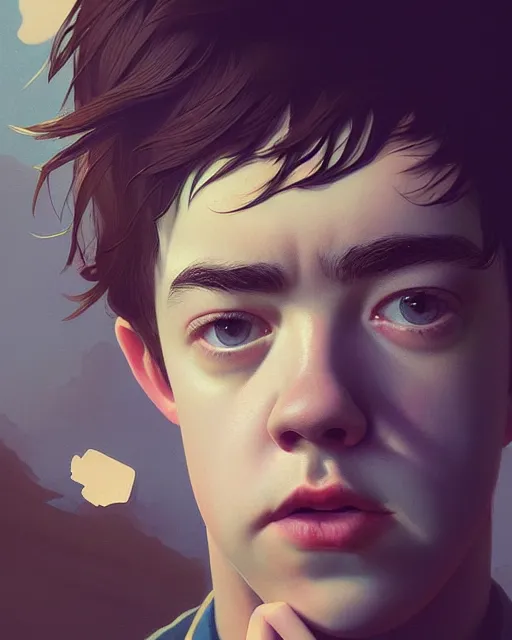 Prompt: portrait of declan mckenna, alex lawther, highly detailed, intricate background, complex 3 d render by ilya kuvshinov, peter mohrbacher, greg rutkowski, karl spitzweg, thomas kinkade, victo ngai. unreal engine, blender, octane, ray tracing. sharp focus, masterpiece, post processing