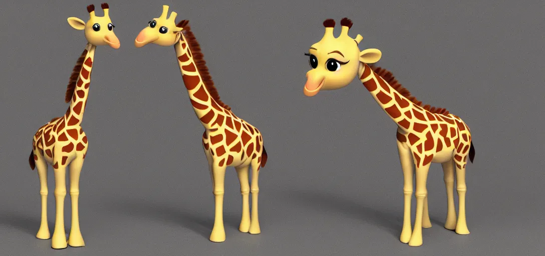 Image similar to Cute giraffe as an pixar character, 3D Render