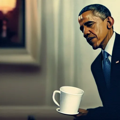 Prompt: blurry still of obama pouring lean in a doublecup, film grain, realistic face, insane detail