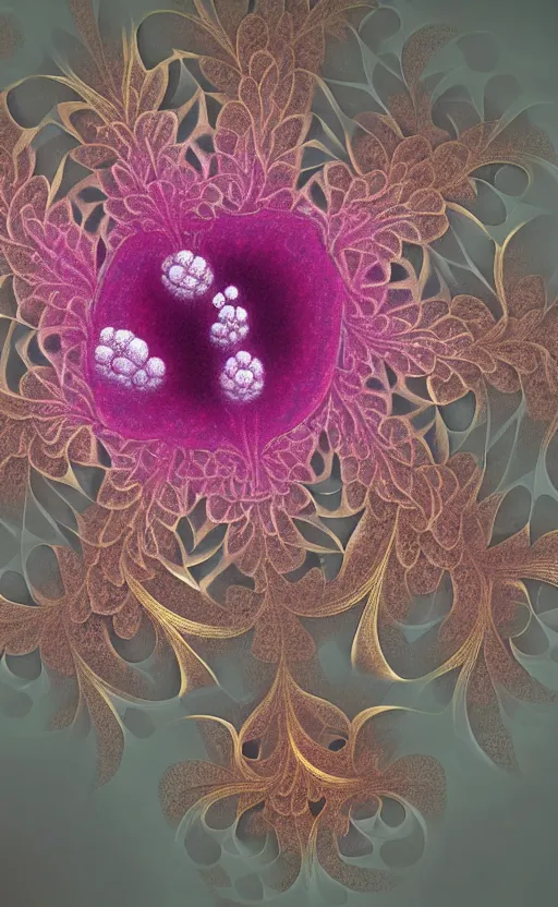 Prompt: close up of a beautiful flower with fractal pistils in the middle by Greg rutkowski