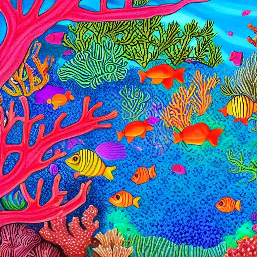 a drawing of a coral reef, very detailed, realistic, Stable Diffusion