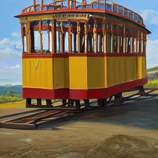 Prompt: oil painting of a 1 8 0 0 s trolley