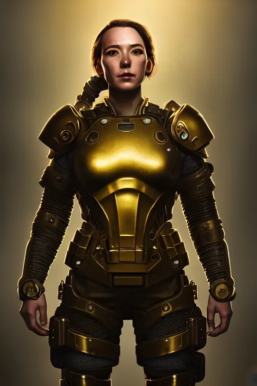 Image similar to unknown Fallout 5 character portrait, partially clothed in metal-plated ballistic armour, atmospheric lighting, painted, intricate, volumetric lighting, beautiful, golden hour, sharp focus, ultra detailed, by Leesha Hannigan, Ross Tran, Thierry Doizon, Kai Carpenter, Ignacio Fernández Ríos