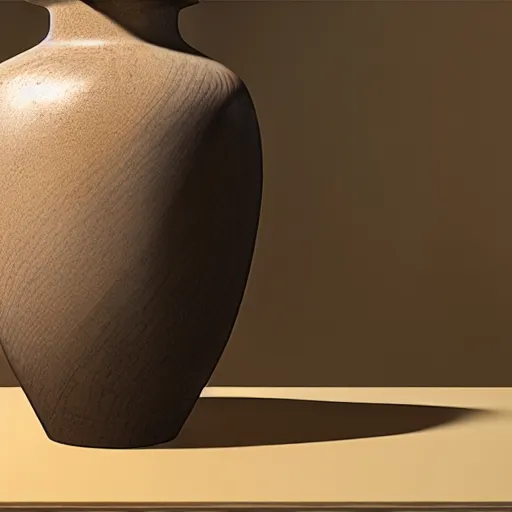 Image similar to a large vase sitting on top of a wooden table, a still life by ras akyem, featured on cg society, photorealism, vray tracing, rendered in unreal engine, photorealistic