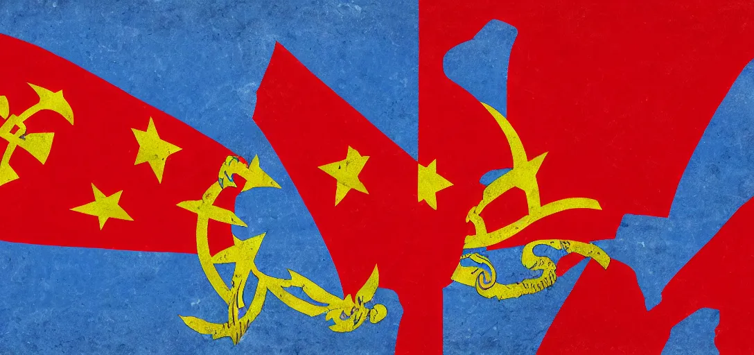 Image similar to award winning flag design selected for a communist European Union, hammer and sickle design, reddit vexillology, 8K, concept art, legacy, bright future