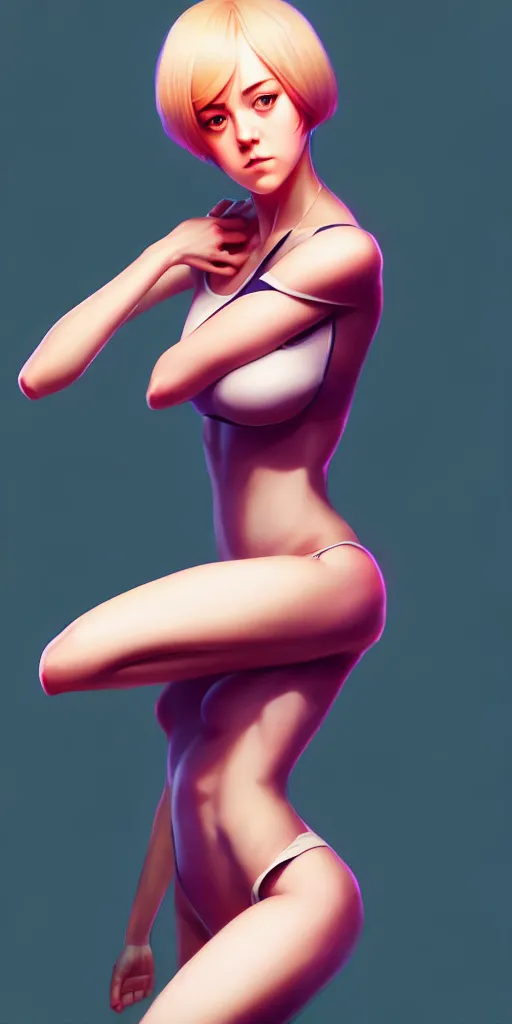 Image similar to a fullbody pose of jena malone,, beautiful body, under repairs, maintenance, by ilya kuvshinov, rossdraws, artgerm, sola digital arts, anti aliasing, raytracing