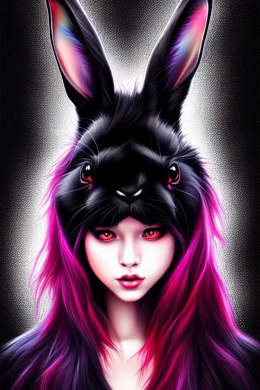 Prompt: multicolored black rabbit by Artgerm and WLOP