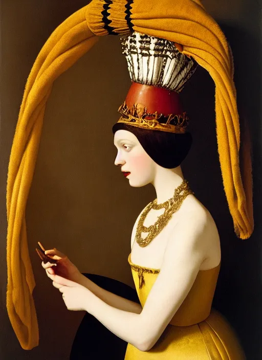 Image similar to portrait of young woman in renaissance dress and renaissance headdress, art by horst p. horst