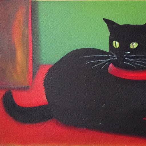 Image similar to Black cat plays with a red cat in a clearing, oil painting