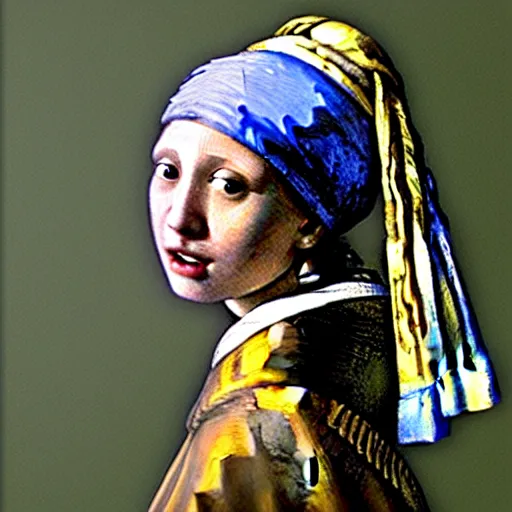 Prompt: high definition portrait of Girl With a Pearl Earring by Claude Monet