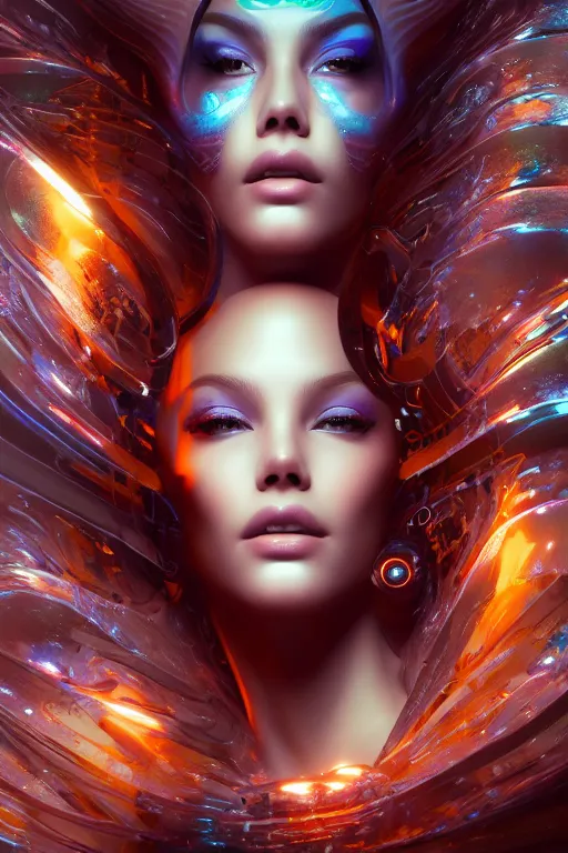 Image similar to a profile photo real render of an alluring futuristic goddess with digital modifications surrounded by a underwater ink pour and flowing liquid gallium and complex sacred geometry, perfect body and face, powerful, cinematic, beautifully lit, by artgerm, by karol bak, 3 d, trending on artstation, octane render, 8 k