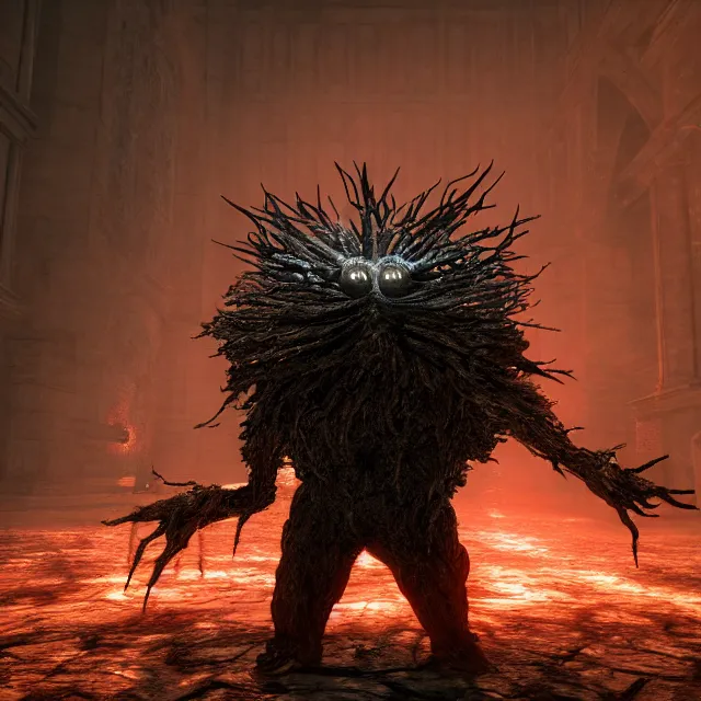 Prompt: eye monster, monster made of eyes as a boss in dark souls, dark cinematic, volumetric, realistic, cinematic lighting, ray tracing, unreal engine 5, unreal engine render, octane render, hyper realistic, photo, 8 k