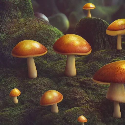 Image similar to texture of glowing mushrooms, beautiful light, low saturation, fantasy book, d & d, high detail, 8 k, oil painting, octane render, dark fantasy