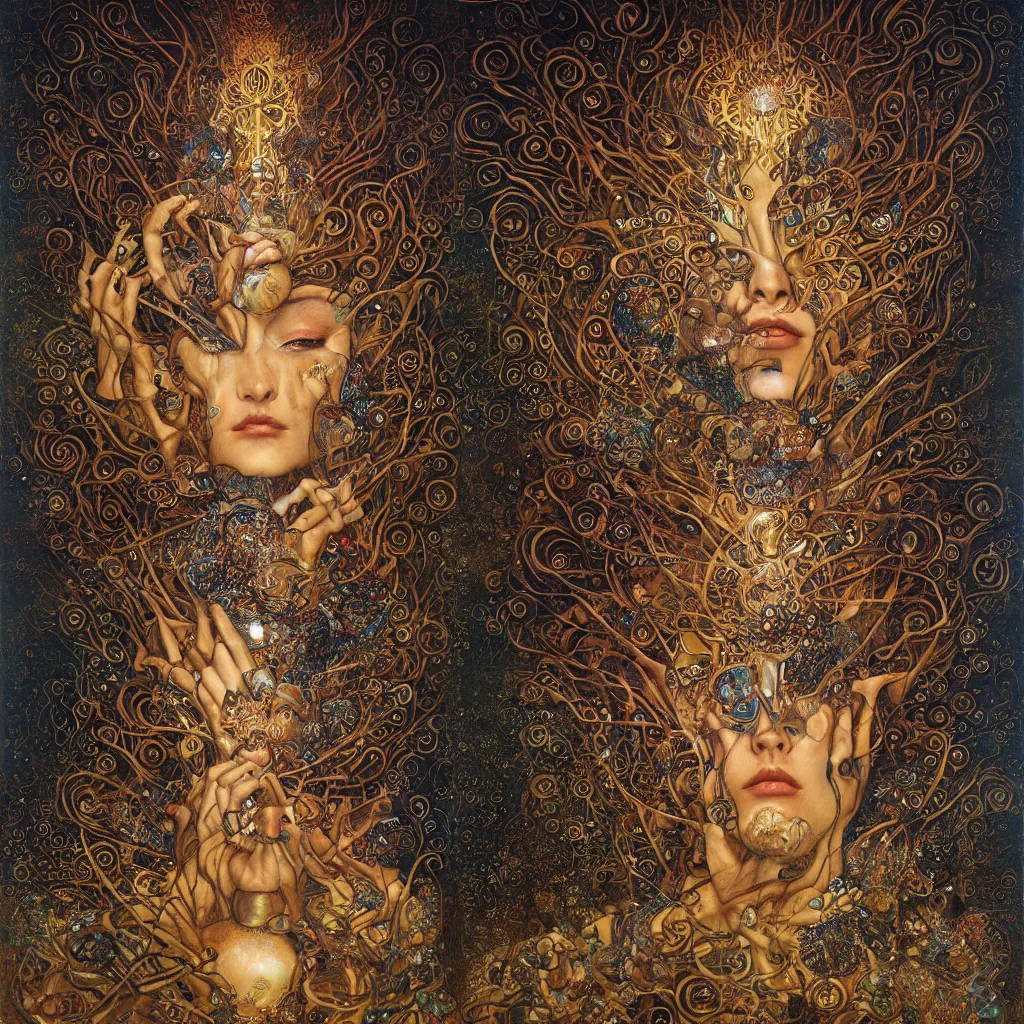 Image similar to Divine Chaos Engine by Karol Bak, Jean Deville, Gustav Klimt, and Alex Gray, sacred geometry, fractal structures