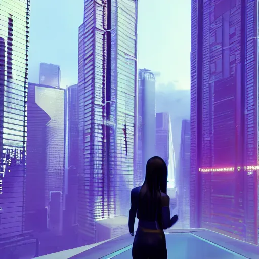 Prompt: « attractive girl takes a selfie, cyberpunk, skyscrapers in the background, she in on the top of a building taking a selfie, sharp focus, photorealistic, unreal engine 5, glowing lights, realistic, highly detailed, front view, black hair, middle length hair »