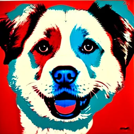 Image similar to coca cola dog tibetan spaniel, art by andy warhol