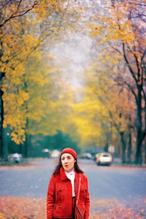 Image similar to a lomographic photo of moscow, autumn, cinestill, bokeh