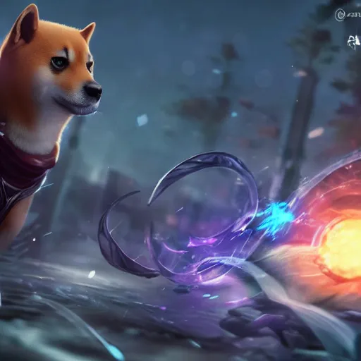 Prompt: shiba inu as a league of legends character, michael maurino, alex flores, paul kwon, cinematic, 3 d cgi, dramatic lighting, focus, smooth, heroic