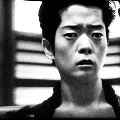 Prompt: a film still of Josuke Higashikata from Jojolion in ''Eraserhead''(1977)