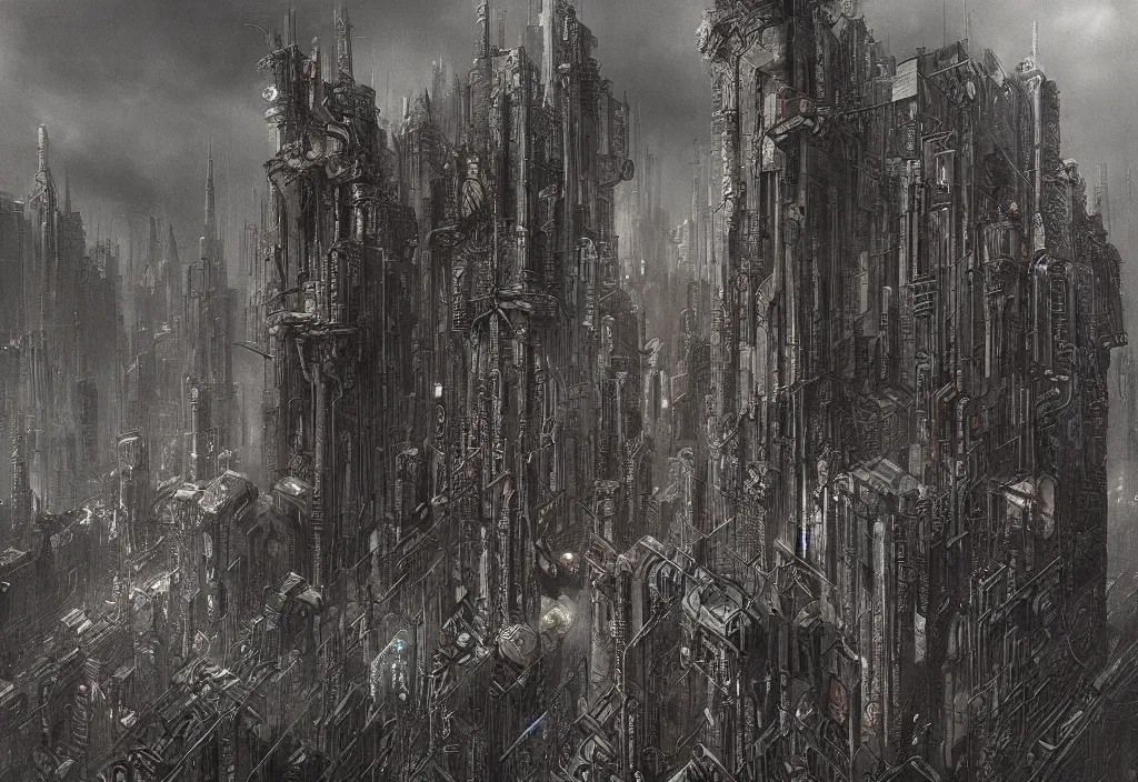 Prompt: in the art style of H.R. Giger, a cyberpunk city scape in isometric style, by Beksinski 4k, deviantart, trending on artstation