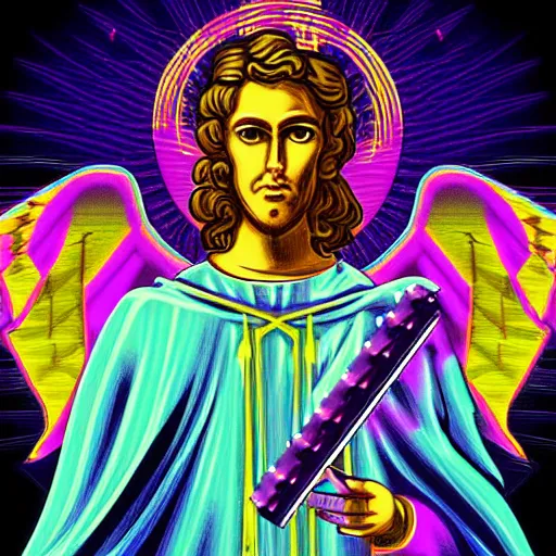 Prompt: digital art of saint michael the archangel, retro synthwave, detailed