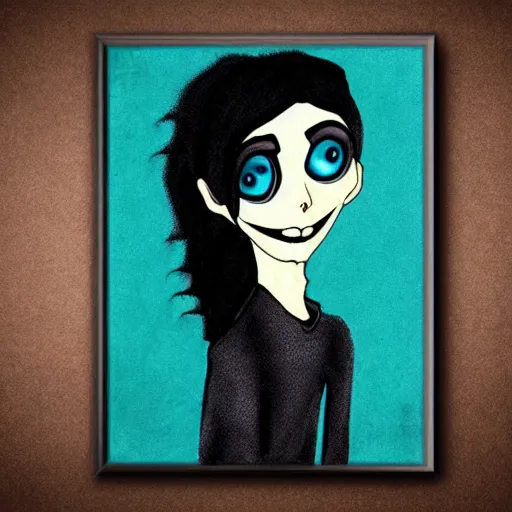 Image similar to young man portrait, black hair, skinny, corpse bride art style