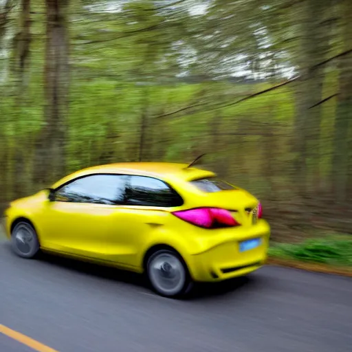 Image similar to being chased by a tiny fast yellow car captured in the wild