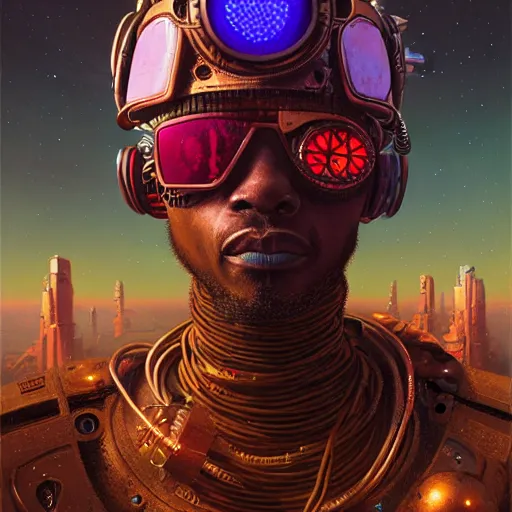 Image similar to a dogon cyberpunk hacker, steampunk stargate by greg rutkowski and android jones in a surreal portrait style, oil on canvas, ancient cyberpunk 8k resolution