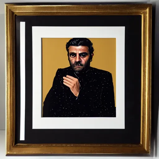 Image similar to oscar isaac portrait by stephanie rew, gold leaf on panel, decorative art, 8 k