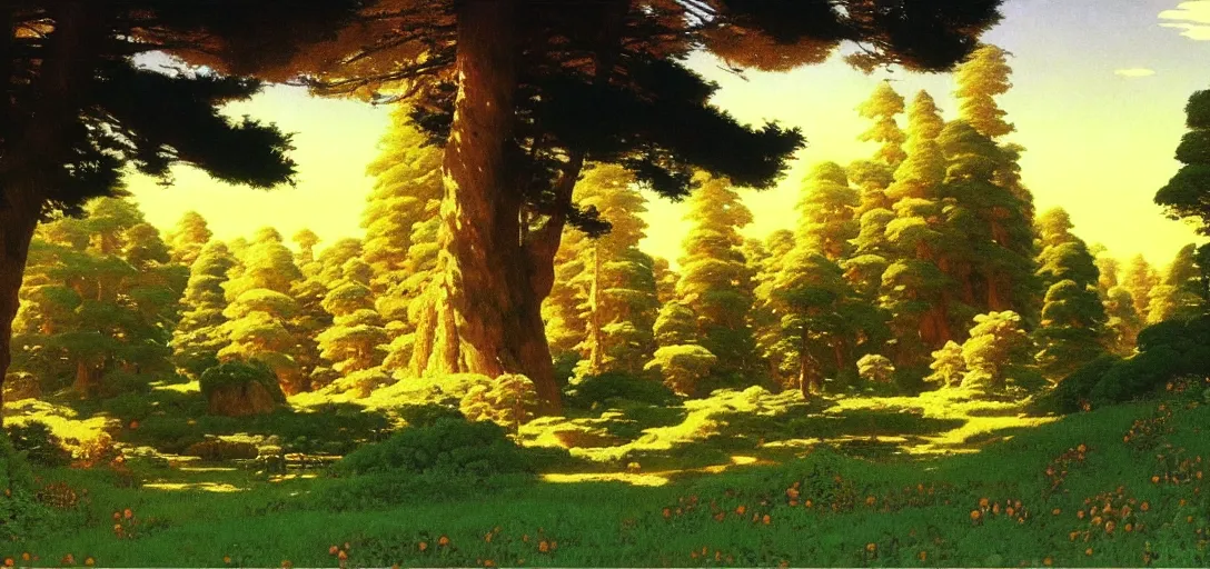 Image similar to ghibli illustrated background of a strikingly beautiful landform by vasily polenov, luminism, eugene von guerard, ivan shishkin, albert edelfelt, john singer sargent, albert bierstadt 4 k