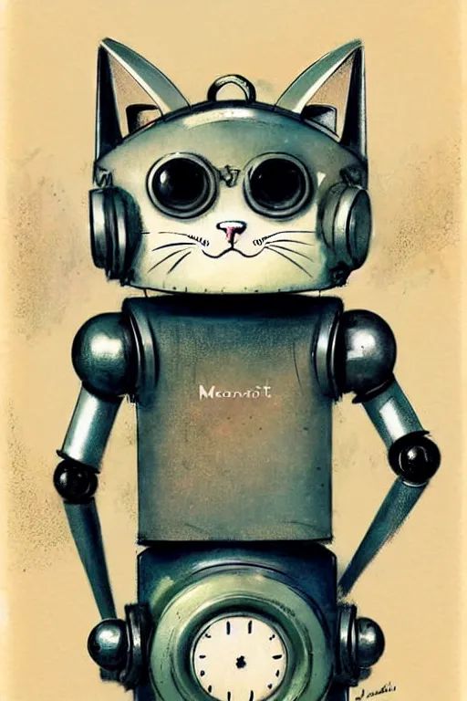 Image similar to 1 9 5 0 s retro robot cat, muted colors. by jean - baptiste monge