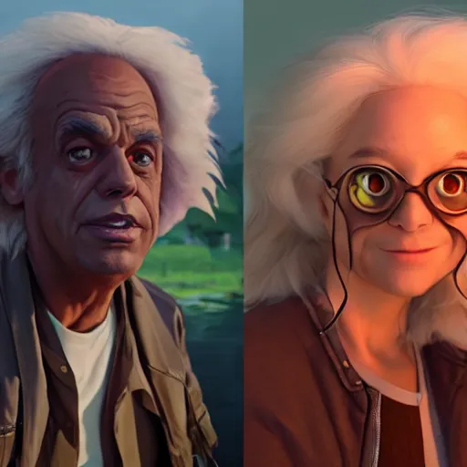 Prompt: doc brown!!!! as arielle the mermaid, studio ghibli, pixar and disney animation, sharp, rendered in unreal engine 5, anime key art by greg rutkowski, bloom, dramatic lighting