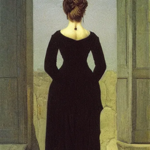 Prompt: A victorian woman, oil on canvas, painted by Caspar David Friedrich