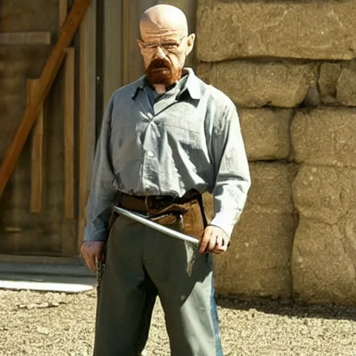 Image similar to walter white holding a sword