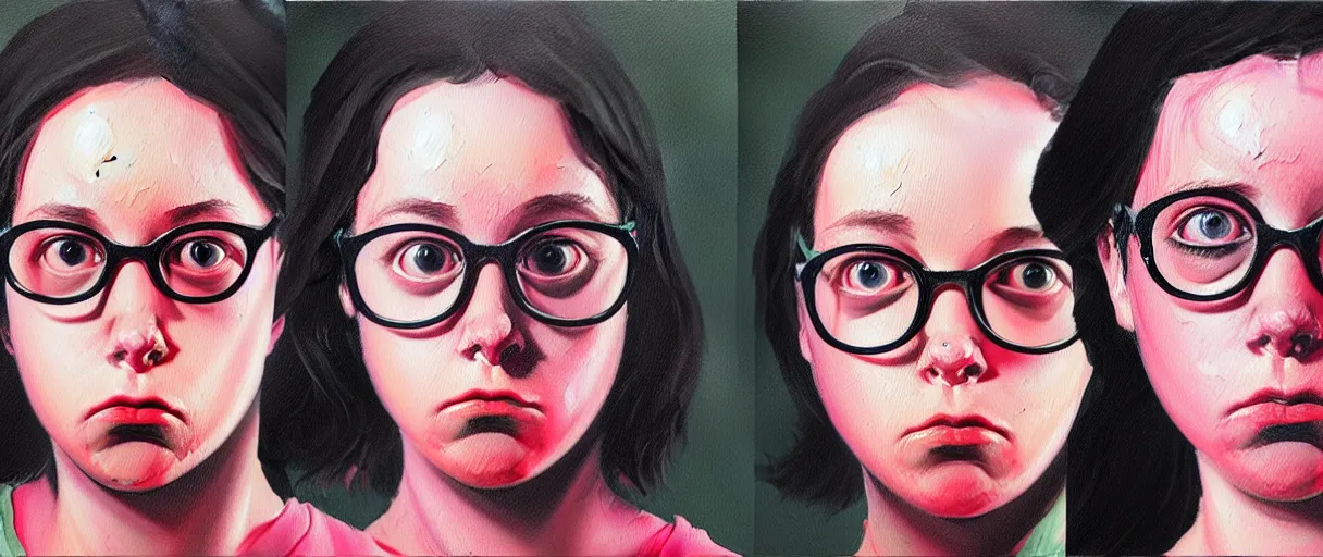 Image similar to colored oil painting character study of female todd solondz | vivid colors : storyboard, dramatic and emotional, concept design, realistic. by gabriel hardman, joe alves, j. todd anderson, chris bonura. cinematic atmosphere, detailed and intricate, perfect anatomy