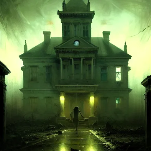 Image similar to psychiatric hospital asylum, horror scene, eerie atmosphere, by greg rutkowski and gaston bussiere, fluorescent lighting, beautiful volumetric - lighting - style atmosphere, futuristic atmosphere, intricate, detailed, photorealistic imagery, artstation