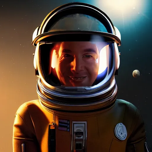 Prompt: An 1950's comic book style portrait painting of a space engineer, space engineer standing alone, rocket launch reflection in helmet visor, unreal 5, DAZ, hyperrealistic, octane render, cosplay, RPG portrait, dynamic lighting